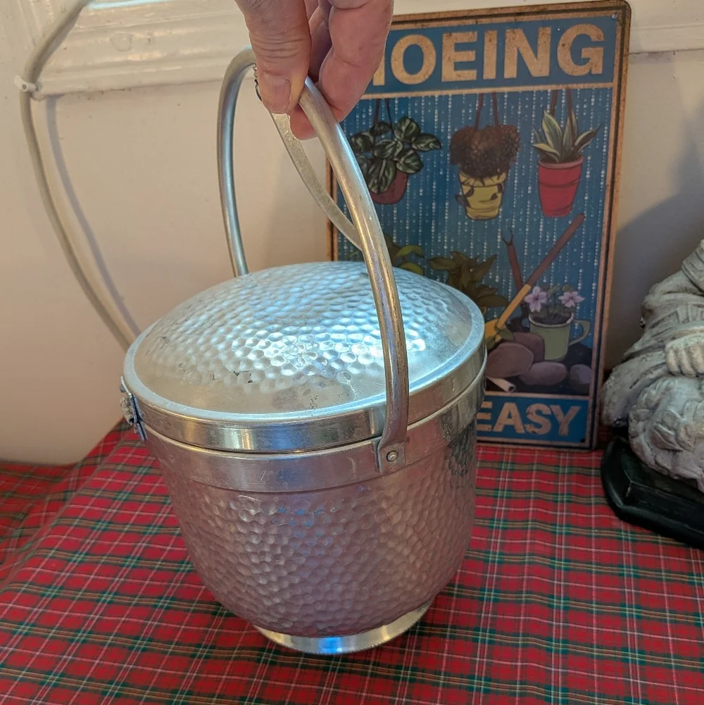 MCM Italian Silver Hammered Aluminum Ice Bucket 1950's